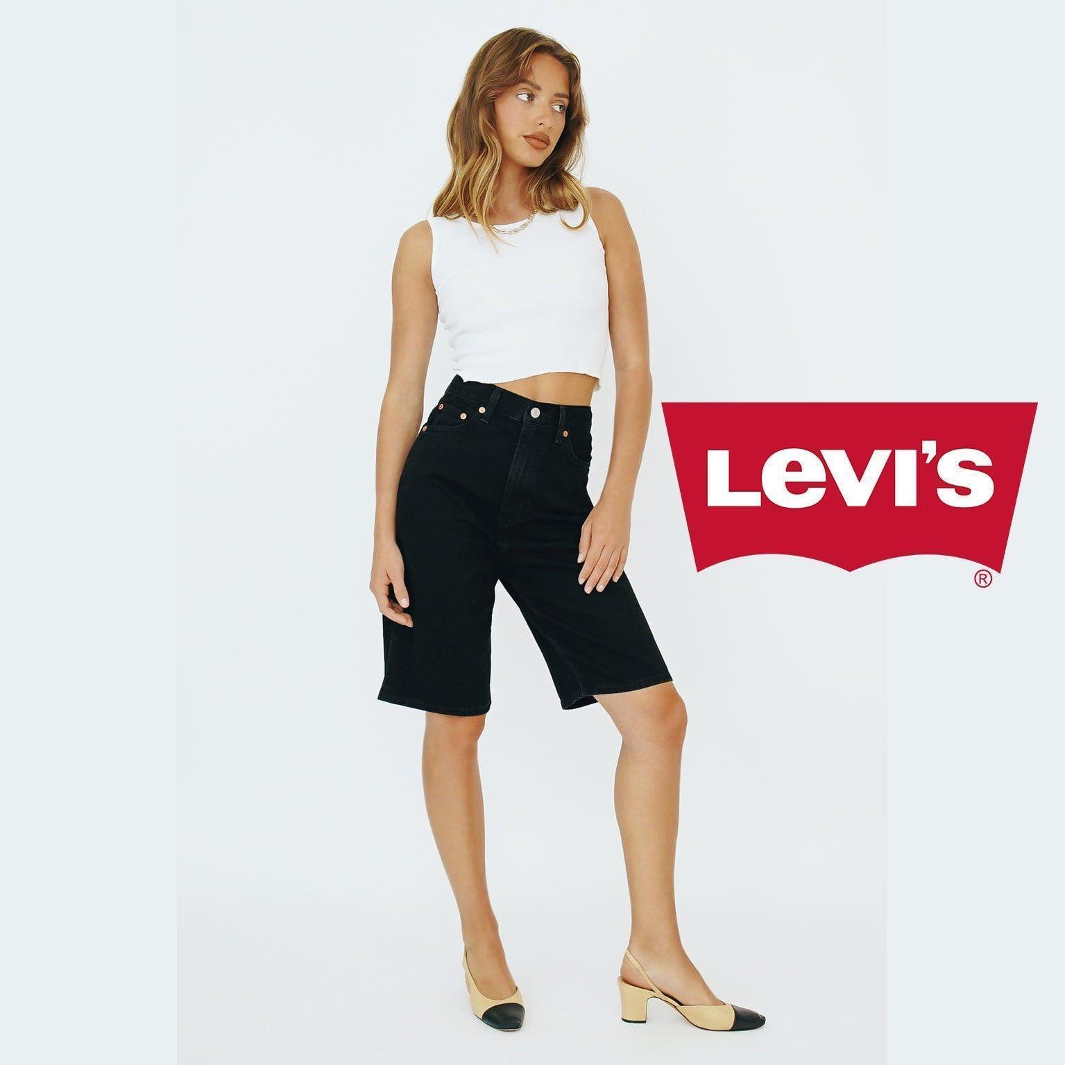 NWT Levis 'High Loose Bermuda Shorts' Black Aged Denim Size 26