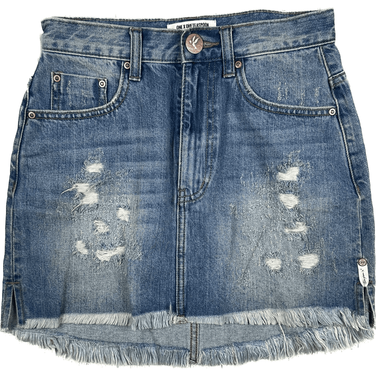 One teaspoon outlet distressed denim skirt