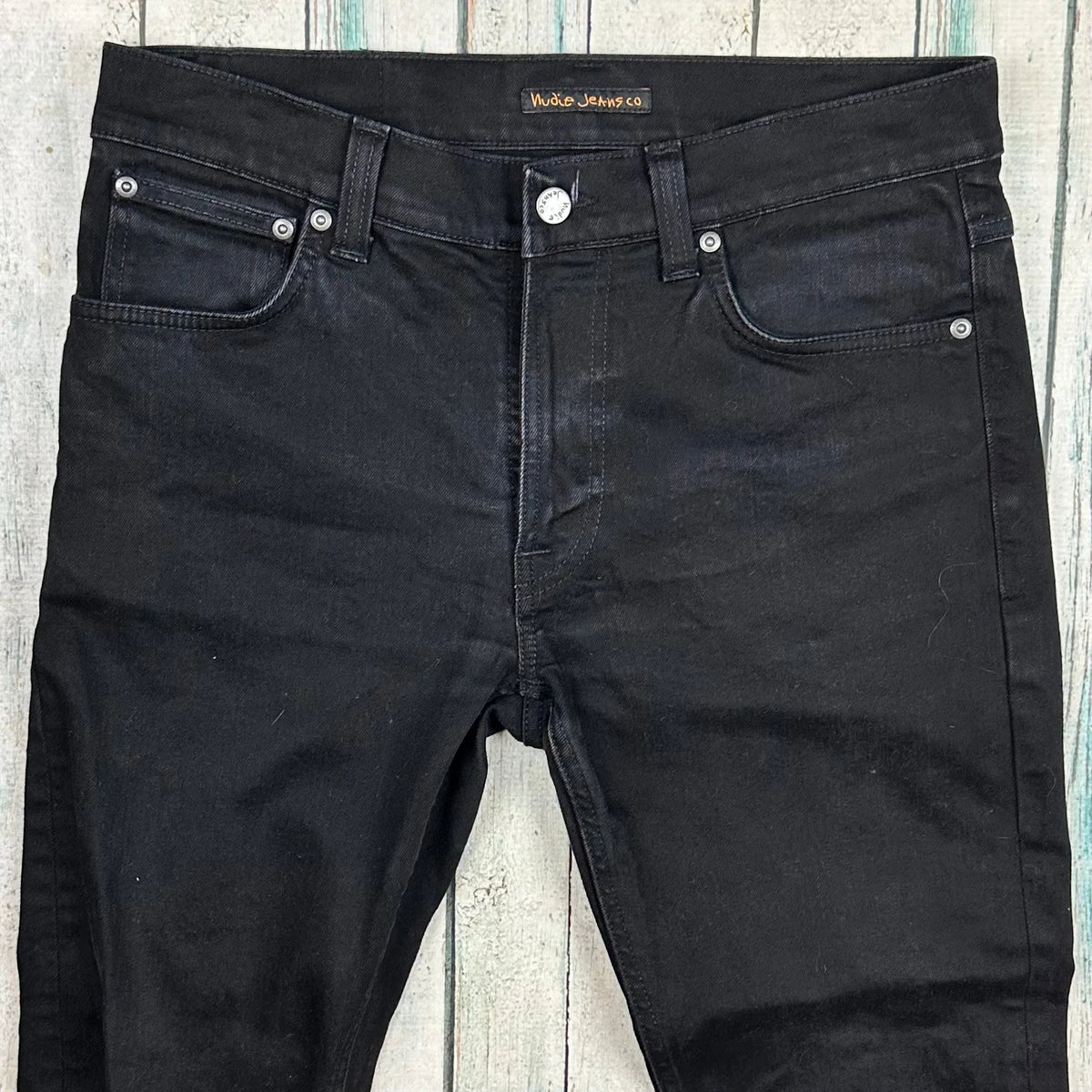 Nudie 'Lean Dean' Dry Cold Black Wash Organic Cotton Jeans Size 33 Cr
