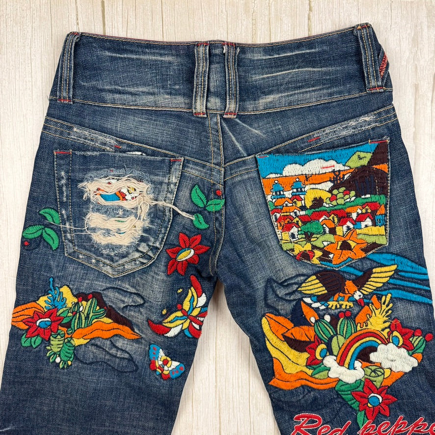 Red Pepper Japan Y2K Embroidered  Ladies Low Rise Boot Jeans - XS