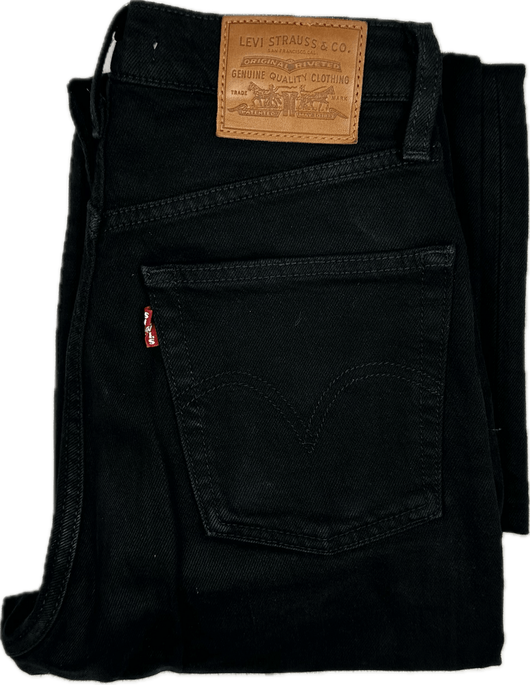 Levis Ladies Black Ribcage Straight Jeans Size 24S Jean Pool