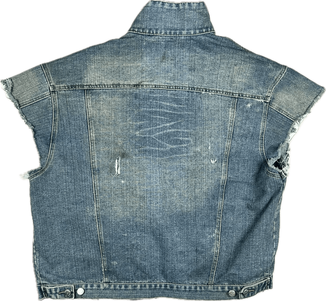 Diesel Mens Sleeveless Distressed Denim Jacket - Size L/XL - Jean Pool
