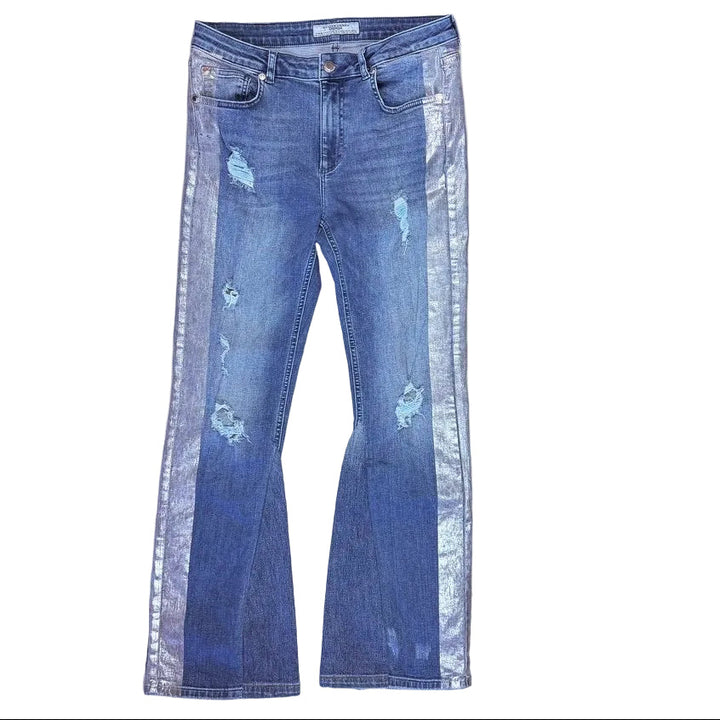 Silvian Heach Italian Silver Paint Boot Flare Jeans- Size 14