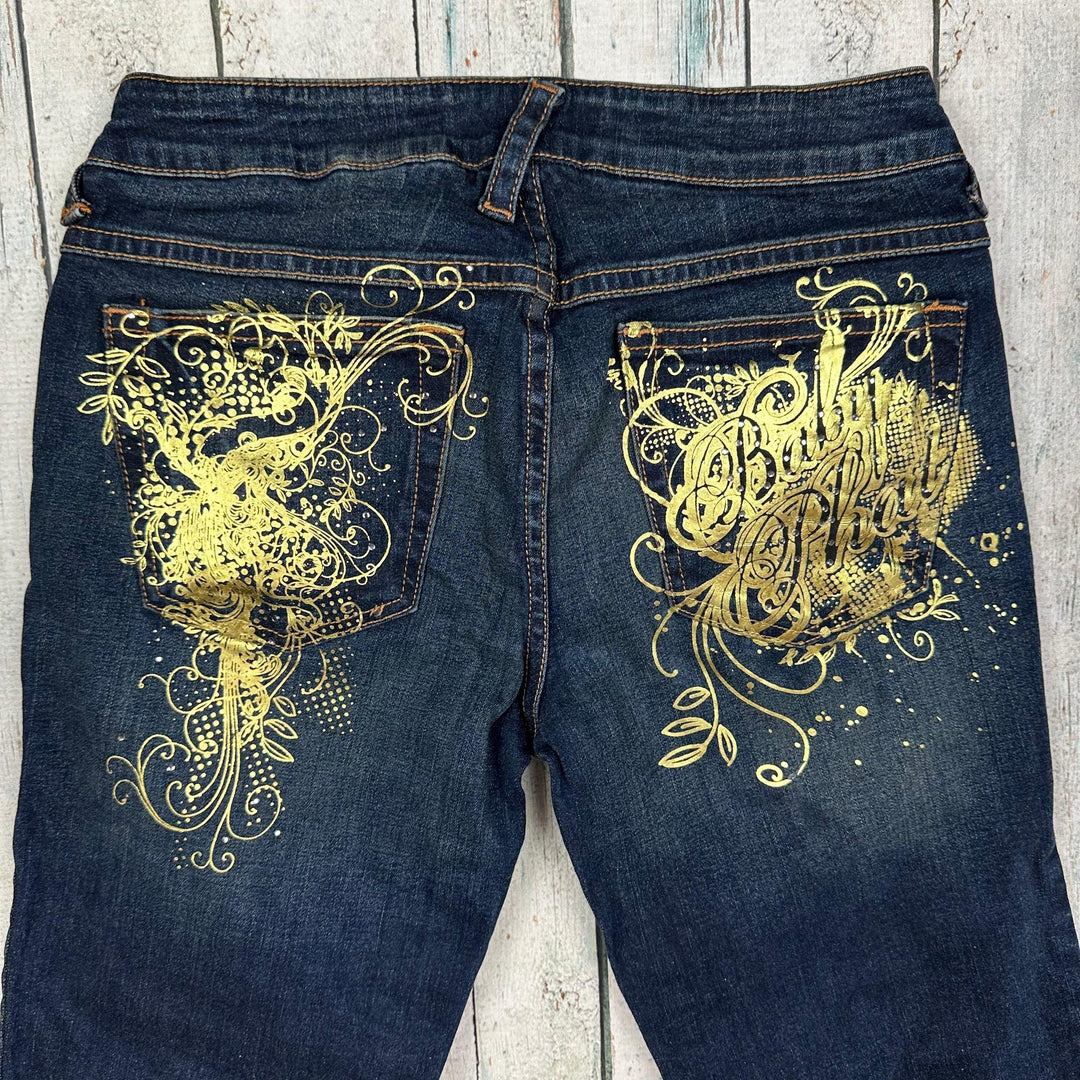 Baby Phat Y2K Gold Foil Logo Seat Crop Jeans- Size 7/8 - Jean Pool