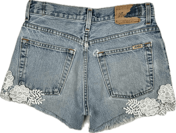 Levis Reworked  High Rise Disresssed Lace Trim Denim Shorts - Size 25"