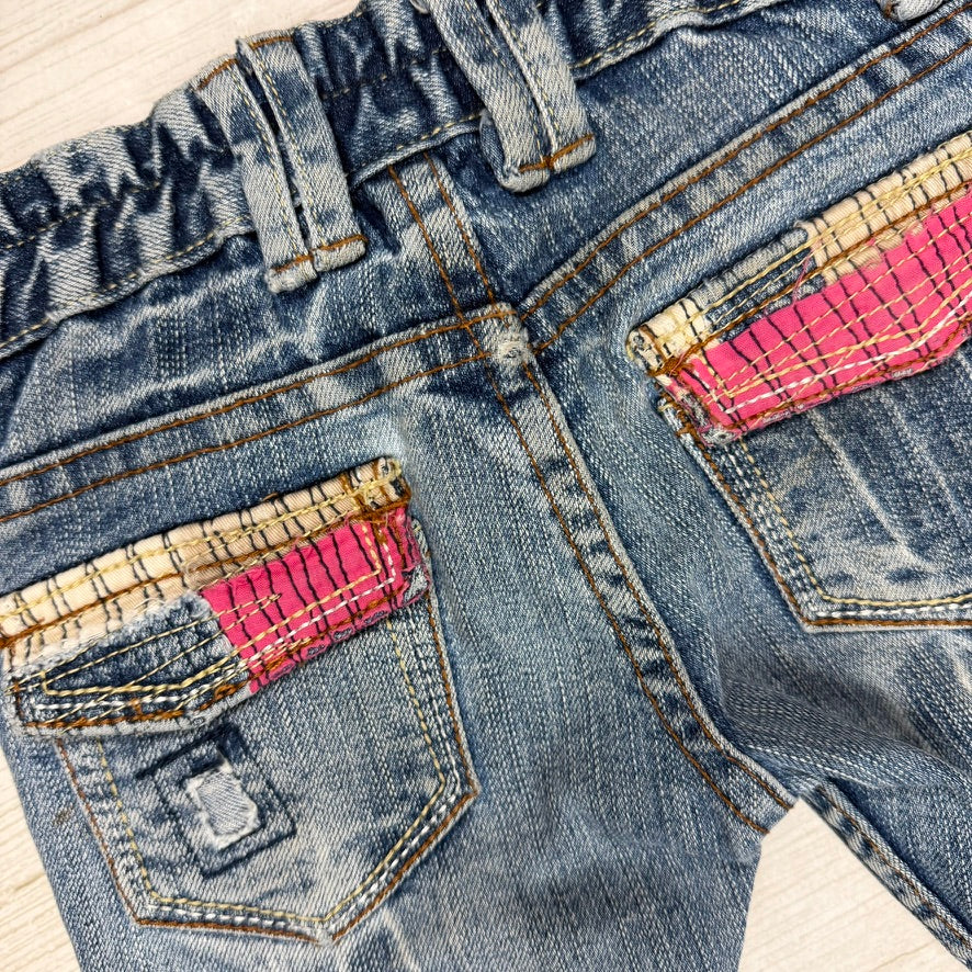 Two Belles Girls Cuffed Patchwork Jeans  - Size 2Y