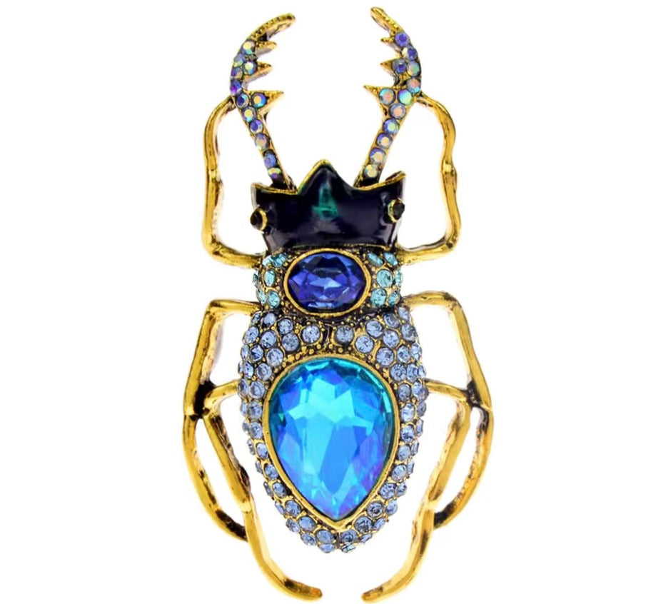 Jewelled Blue  Beetle Sparkle Brooch