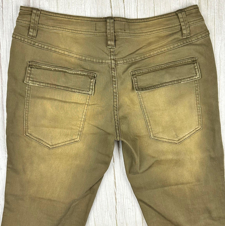 Free People Khaki Distressed Cargo Jeans -Size 6 - Jean Pool