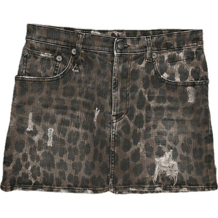 R13 Italy Denim Leopard Hlgh Rise Mini Skirt- Size 28 - Jean Pool