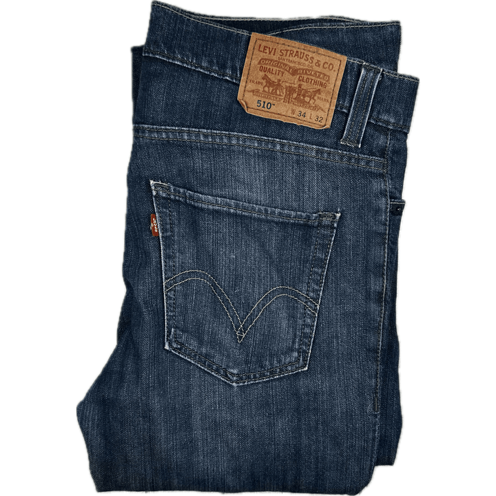 Levis 510 Mens Dark Wash Slim Fit Jeans -Size 34L - Jean Pool