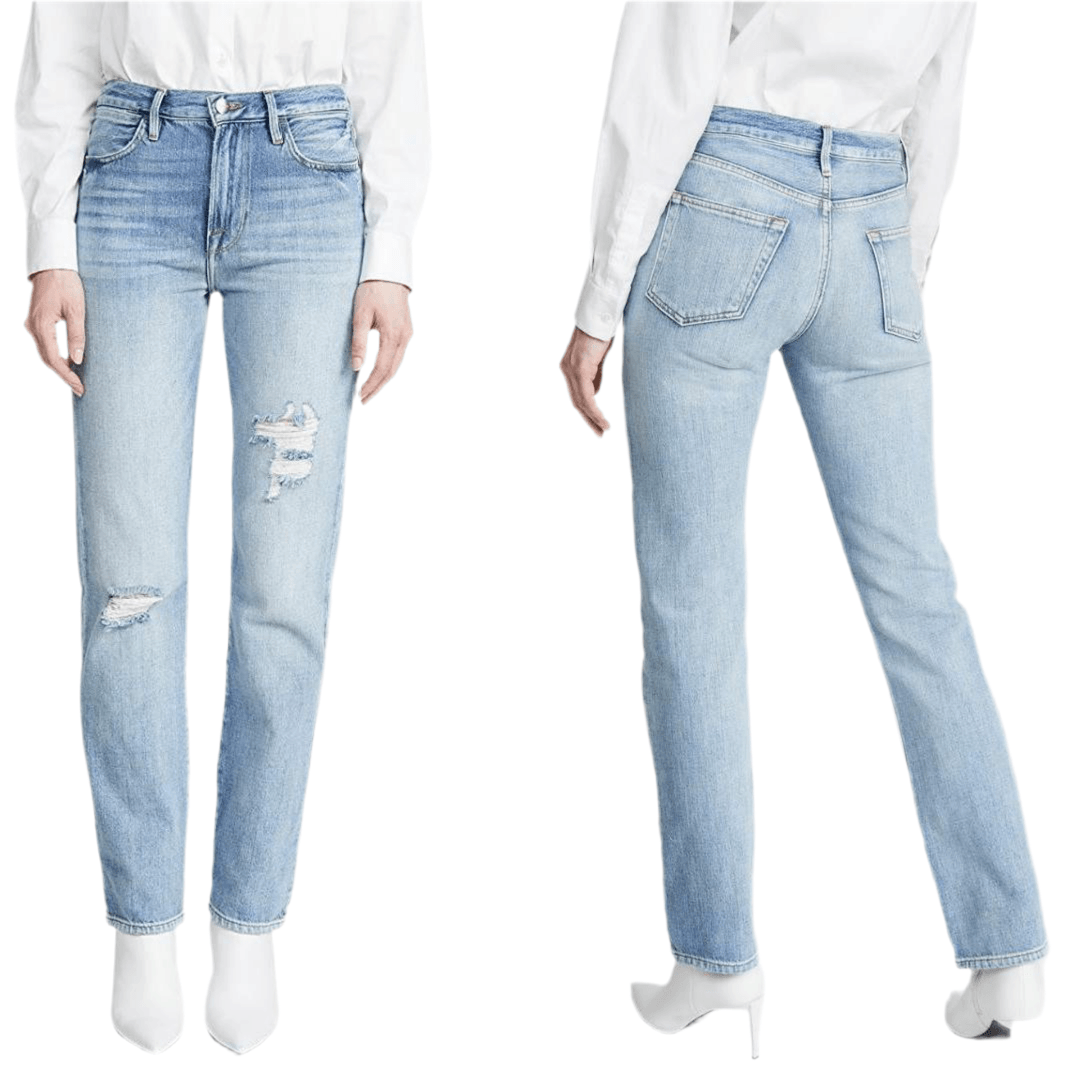 NWT- Frame Denim 'Le Hollywood' Straight Distressed Jeans RRP $445 -Size 25