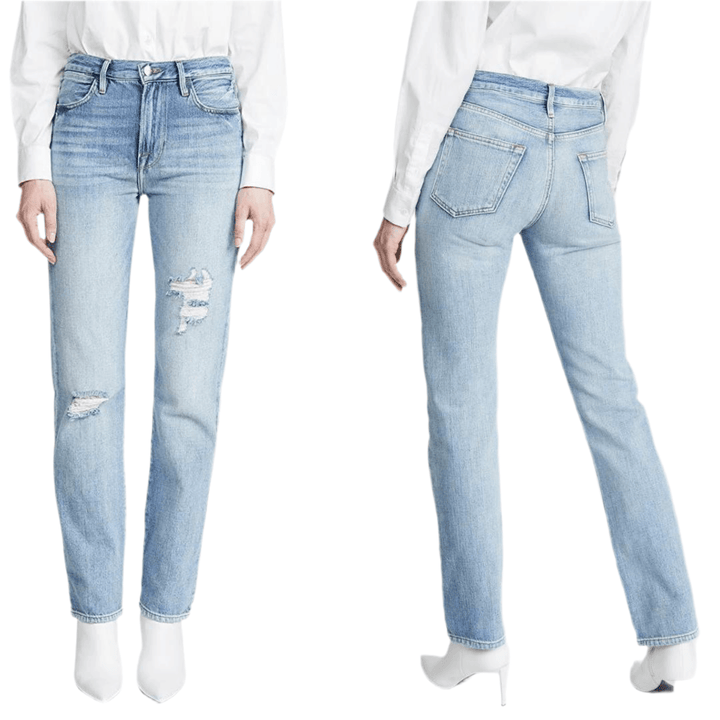 NWT- Frame Denim 'Le Hollywood' Straight Distressed Jeans RRP $445 -Size 25