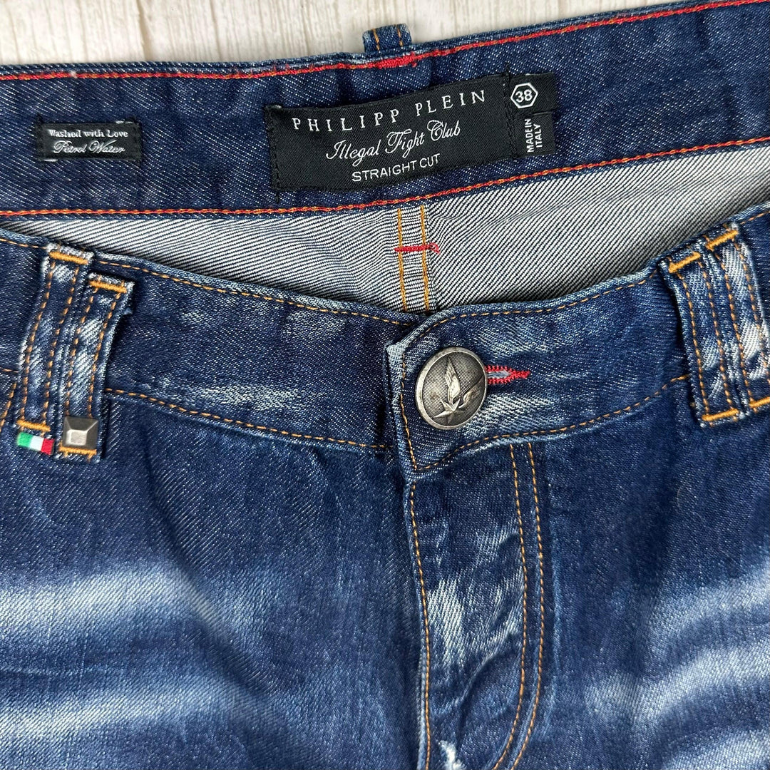 Philipp Plein Mens 'Petrol Water' Straight Cut Jeans -Size 38