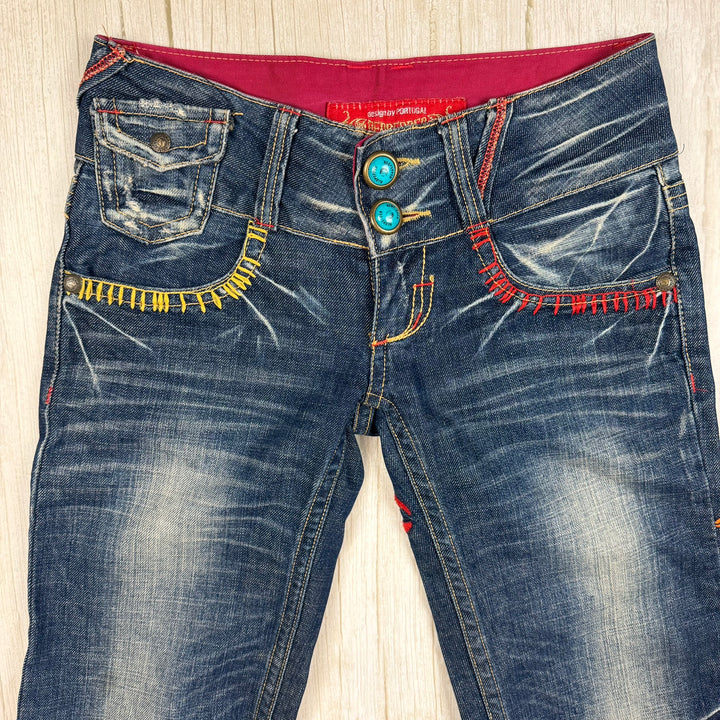 Red Pepper Japan Y2K Embroidered  Ladies Low Rise Boot Jeans - XS