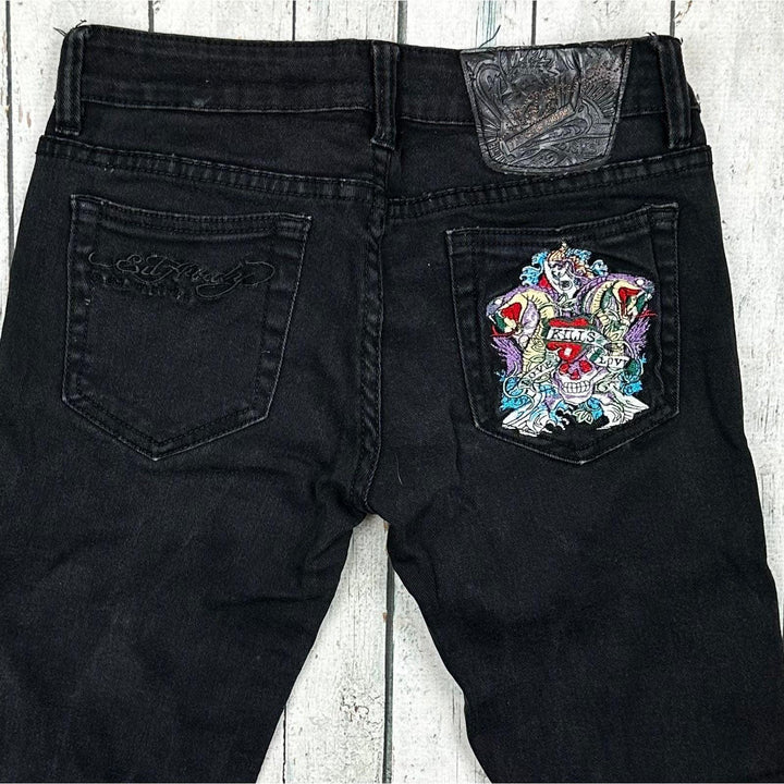 Ed Hardy 'Love Kills' Embroidered Tattoo Ladies Denim Jeans - Size 28 - Jean Pool