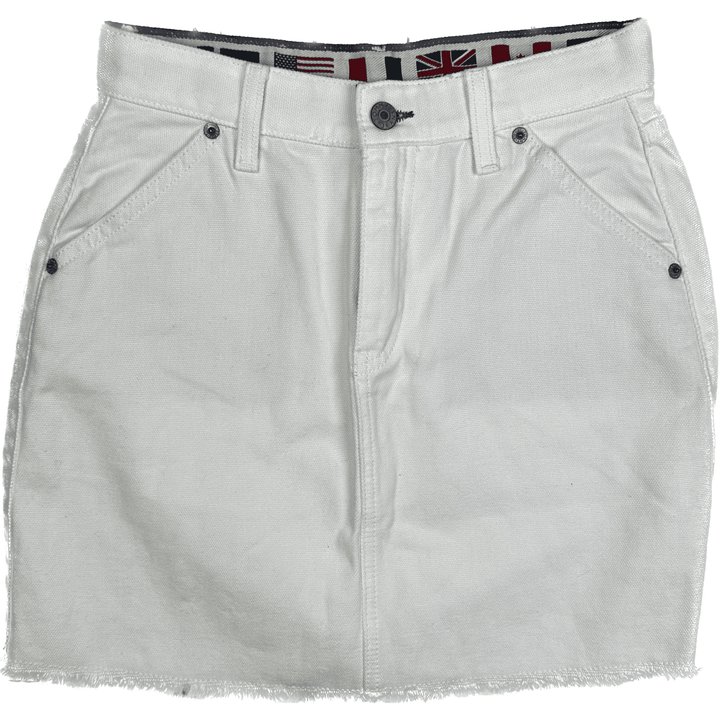 Tommy Hilfiger White Denim Preppy Mini Skirt - Size 26" - Jean Pool