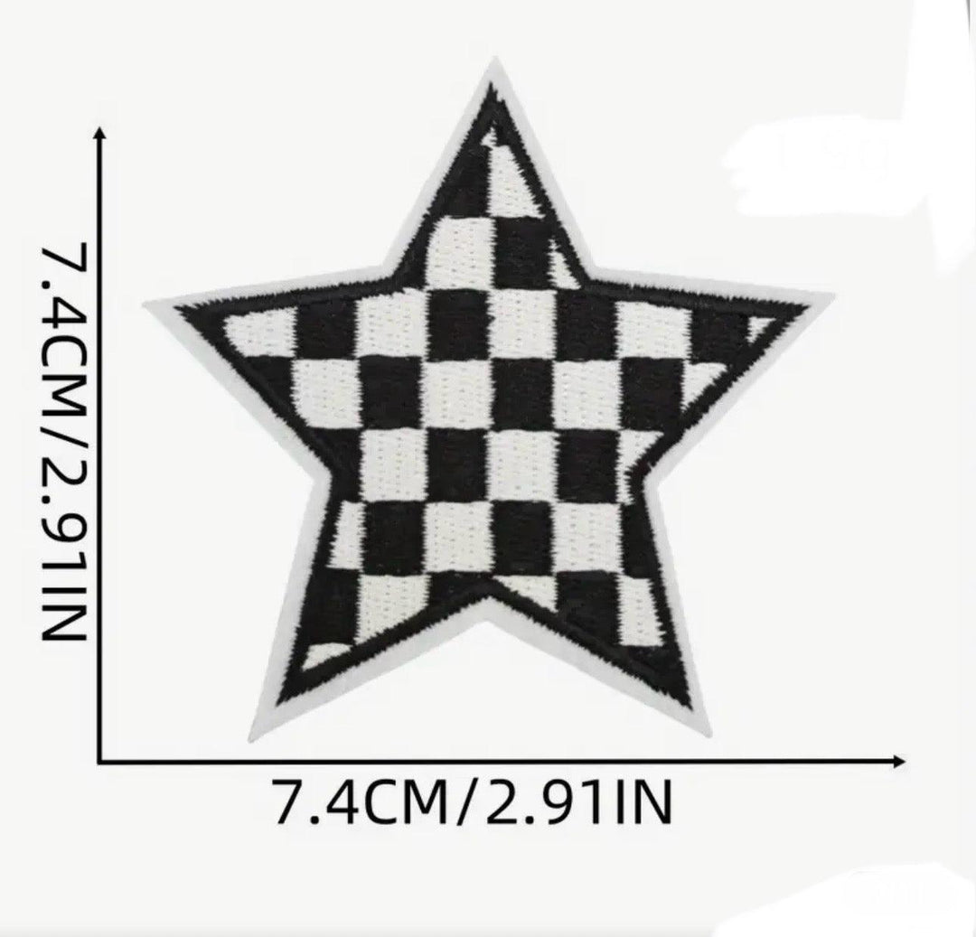 Checkered Star - Embroidered Cloth Patch - Jean Pool