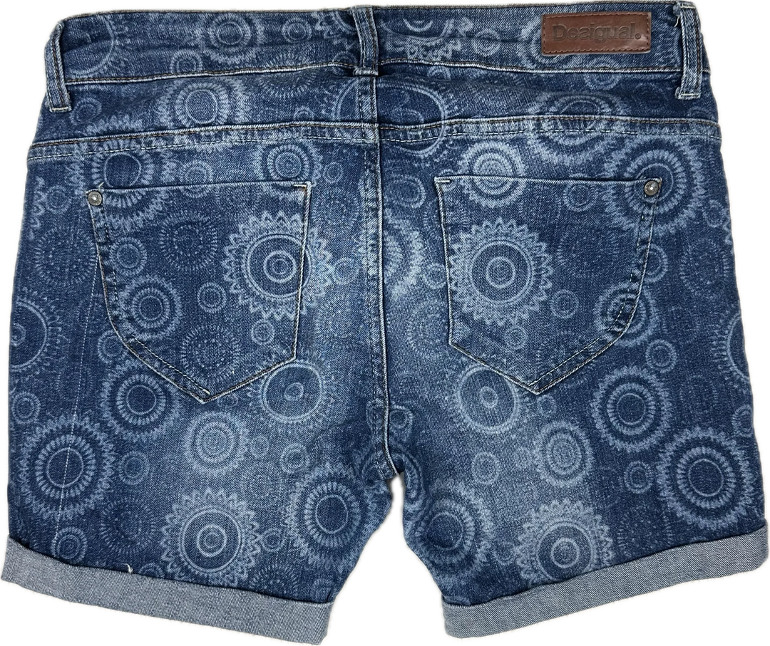 Desigual Ladies Printed Cuffed Denim Shorts  -Size 30