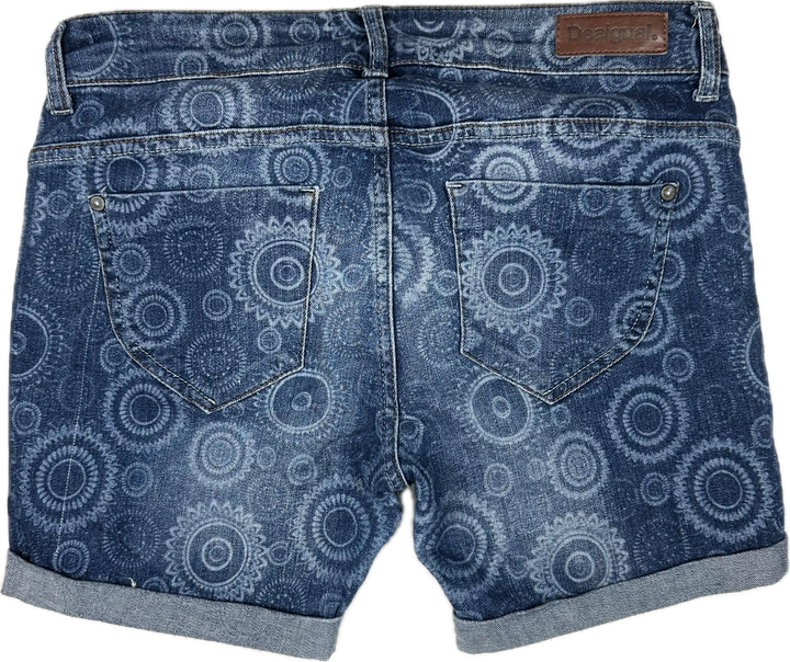Desigual Ladies Printed Cuffed Denim Shorts  -Size 30