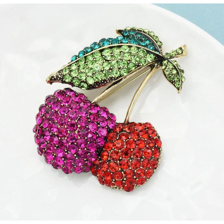 Jewelled Large Cherries Brooch - Jean Pool