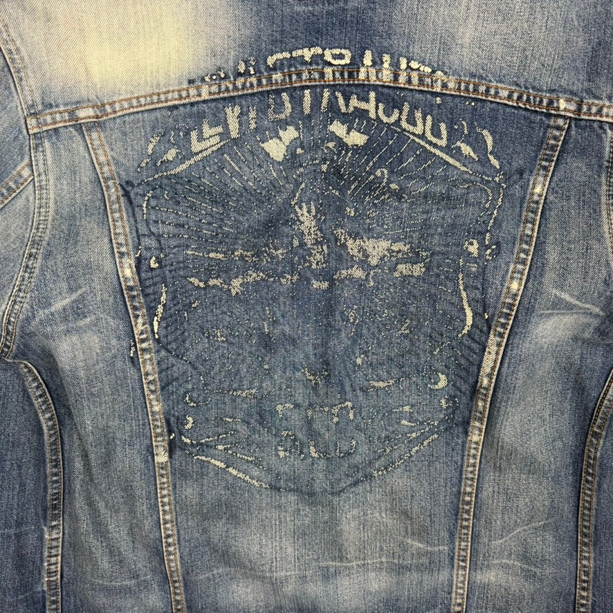 Levis Trucker Light Stonewash Jacket Aged Logo Print- Size L