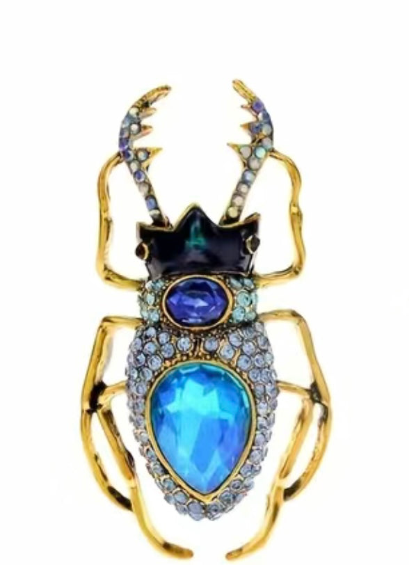Jewelled Blue  Beetle Sparkle Brooch