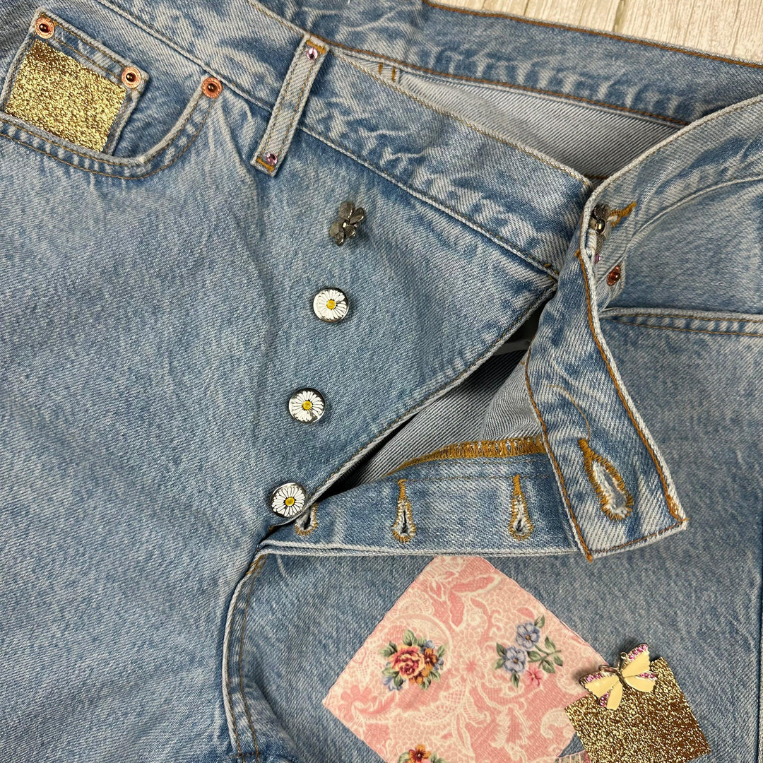 Reworked Denim Jeans 'Buy Myself Flowers'- Suit Size 12 - Jean Pool