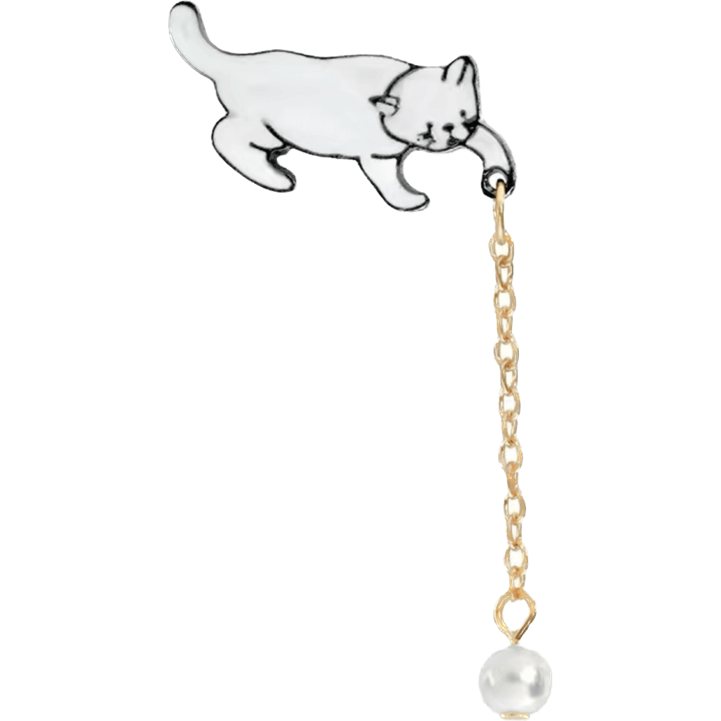 Cat & Dangling Chain Ball - Enamel Pin. - Jean Pool