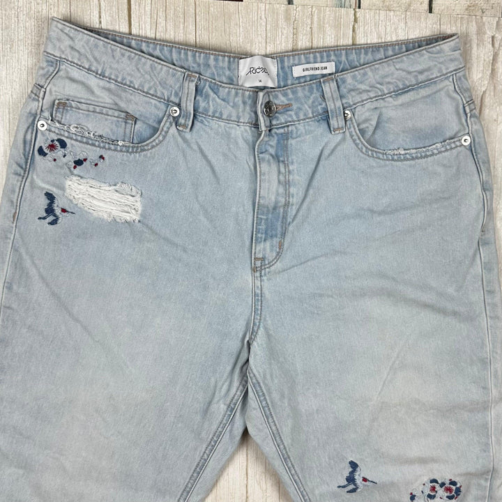 Lee Riders Light Ripped Embroidered 'Girlfriend Jean' - Size 14