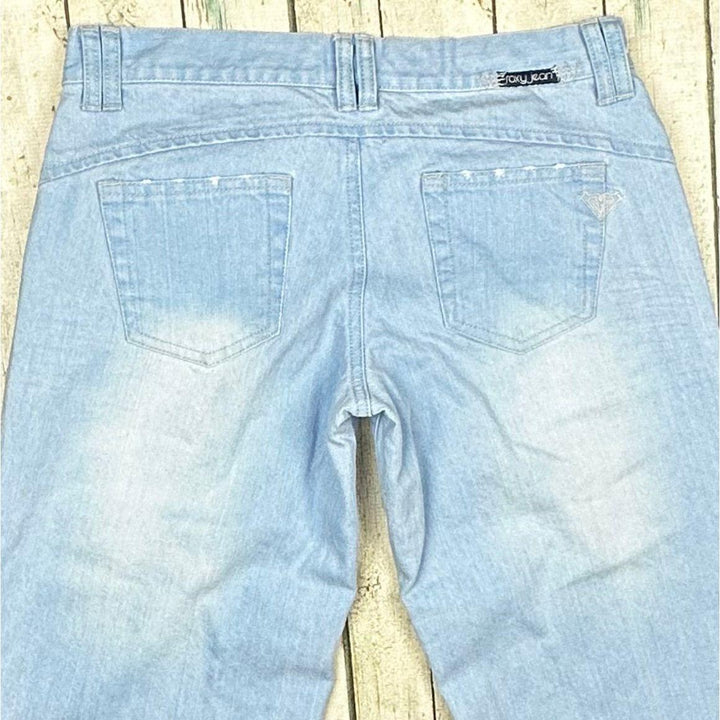 Roxy Jeans Y2K Distressed Blue Low Rise Flares- Size 28 - Jean Pool