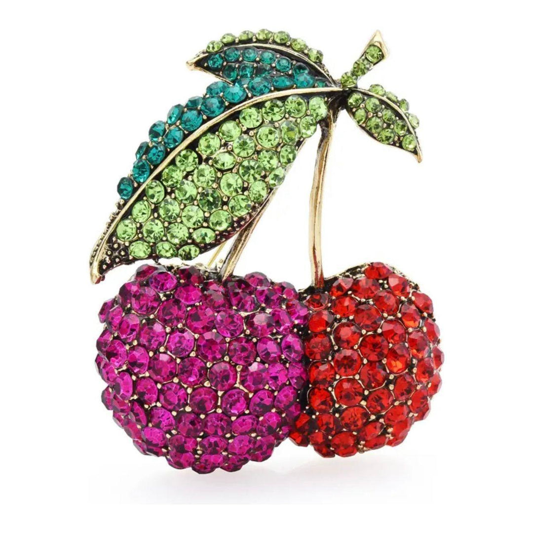 Jewelled Large Cherries Brooch - Jean Pool