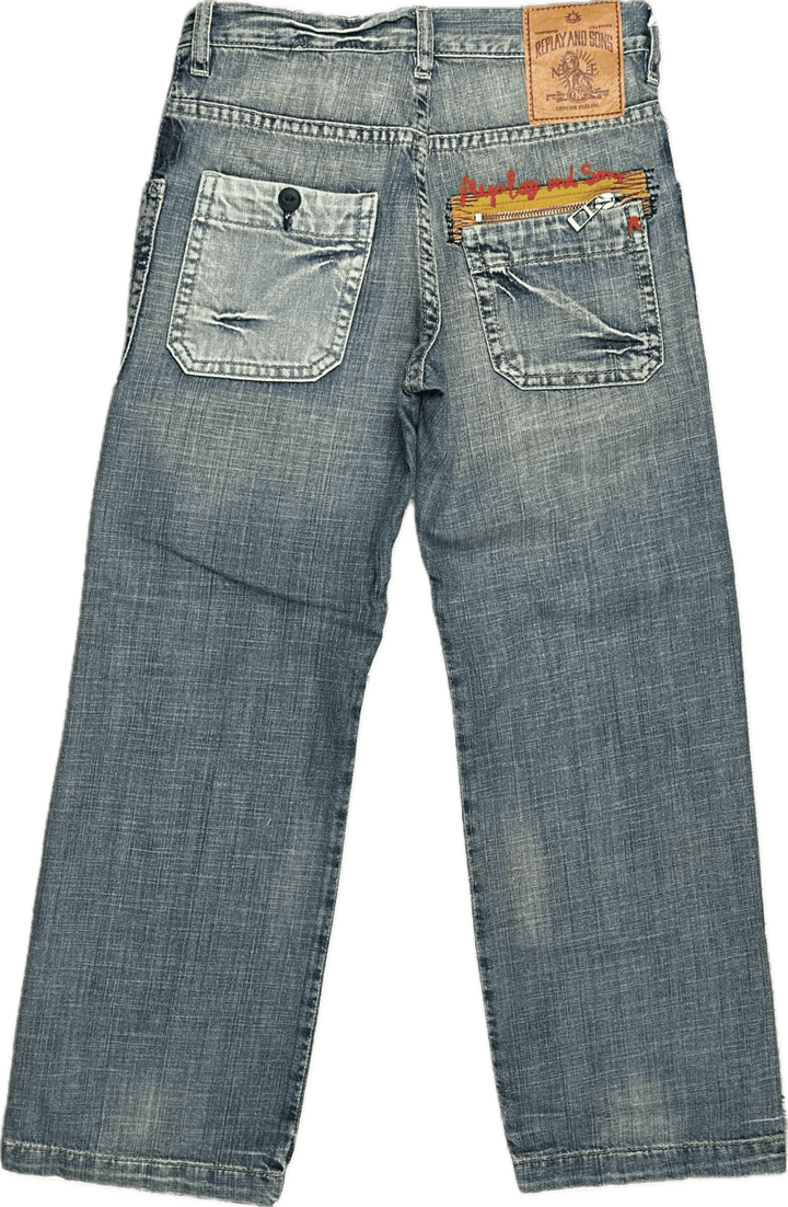 NWT - Replay & Sons Italy Distressed Wide Leg Jeans - Size 6/8Y (30) - Jean Pool