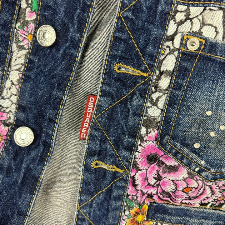 Dsquared2 Ladies Fringed Floral & Denim Jean Jacket - Size S