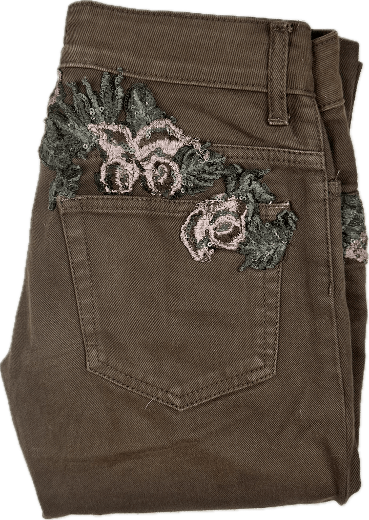 LUI-JO Italian Rose Applique Chocolate Jeans -Size 26 - Jean Pool