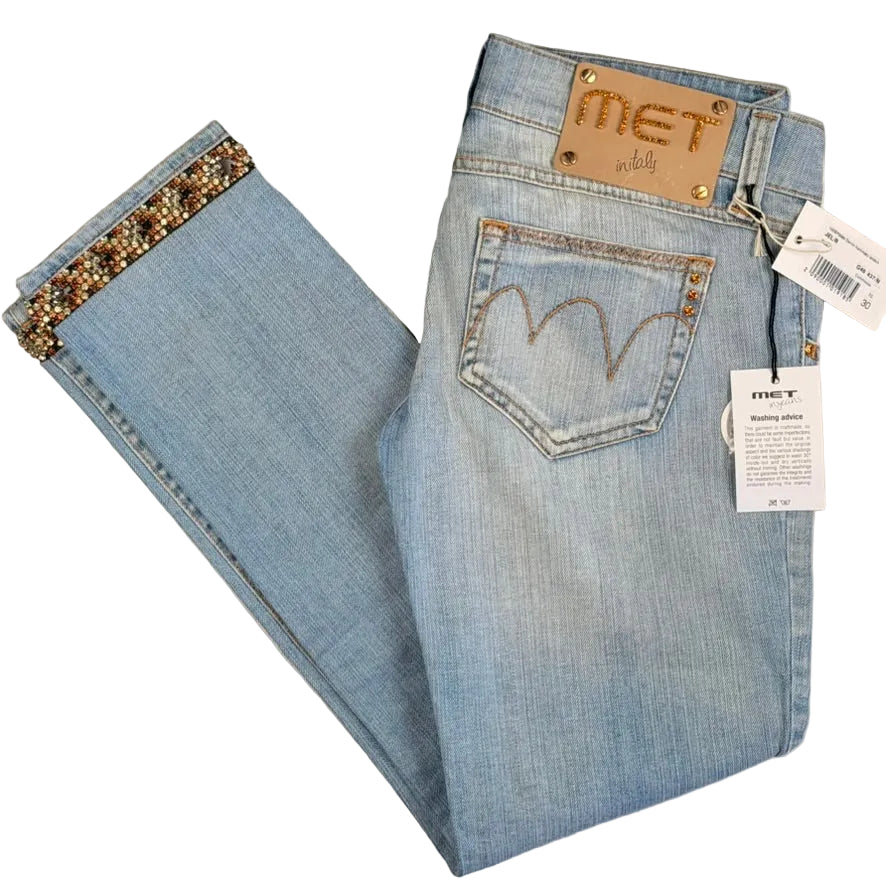 NWT- Italian MET Crystal Trim Low Rise Jeans- Size 30