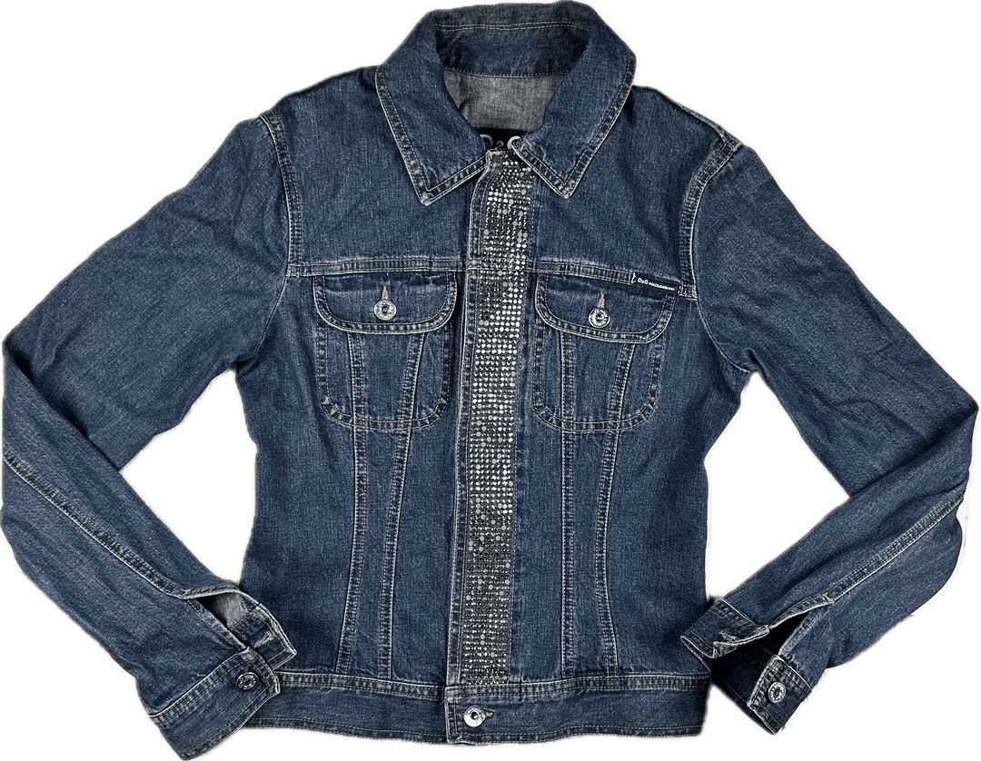 Dolce Gabbana Ladies D G Crystal trim Denim Jacket Size S Jean Pool