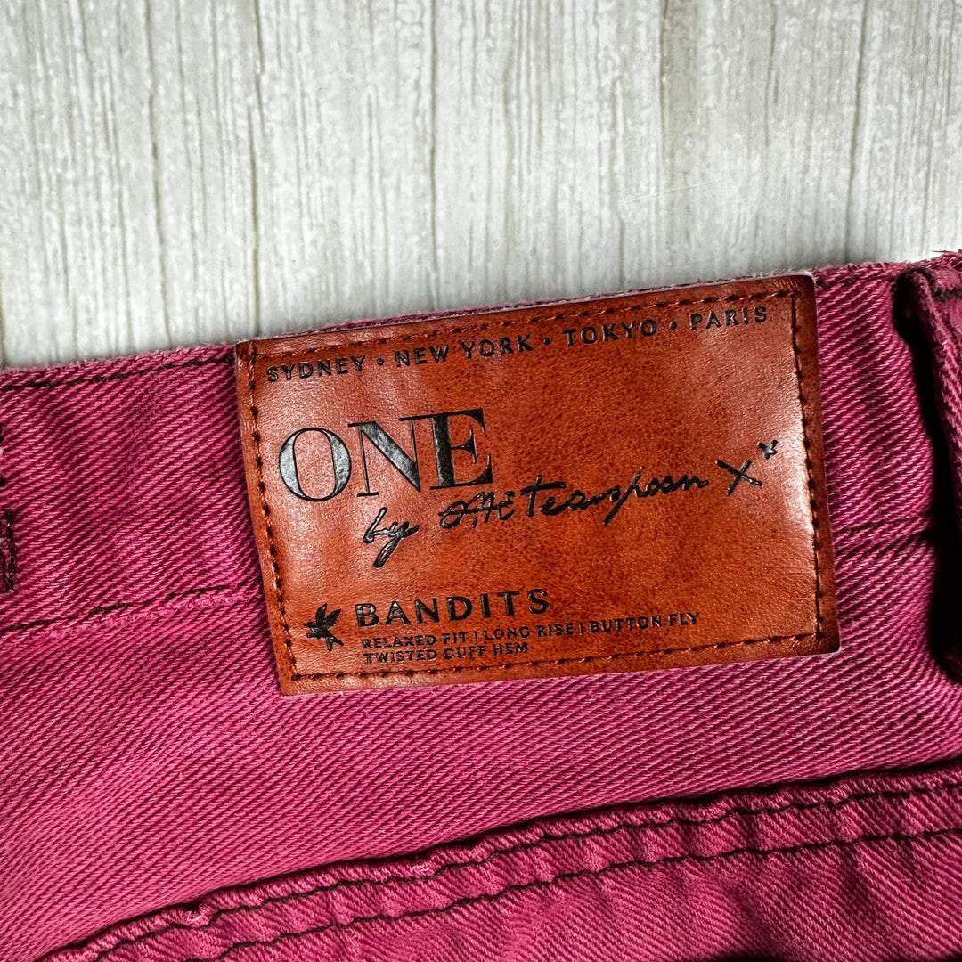 One Teaspoon 'Bandits' Red Distressed Denim Shorts  - Size 25"