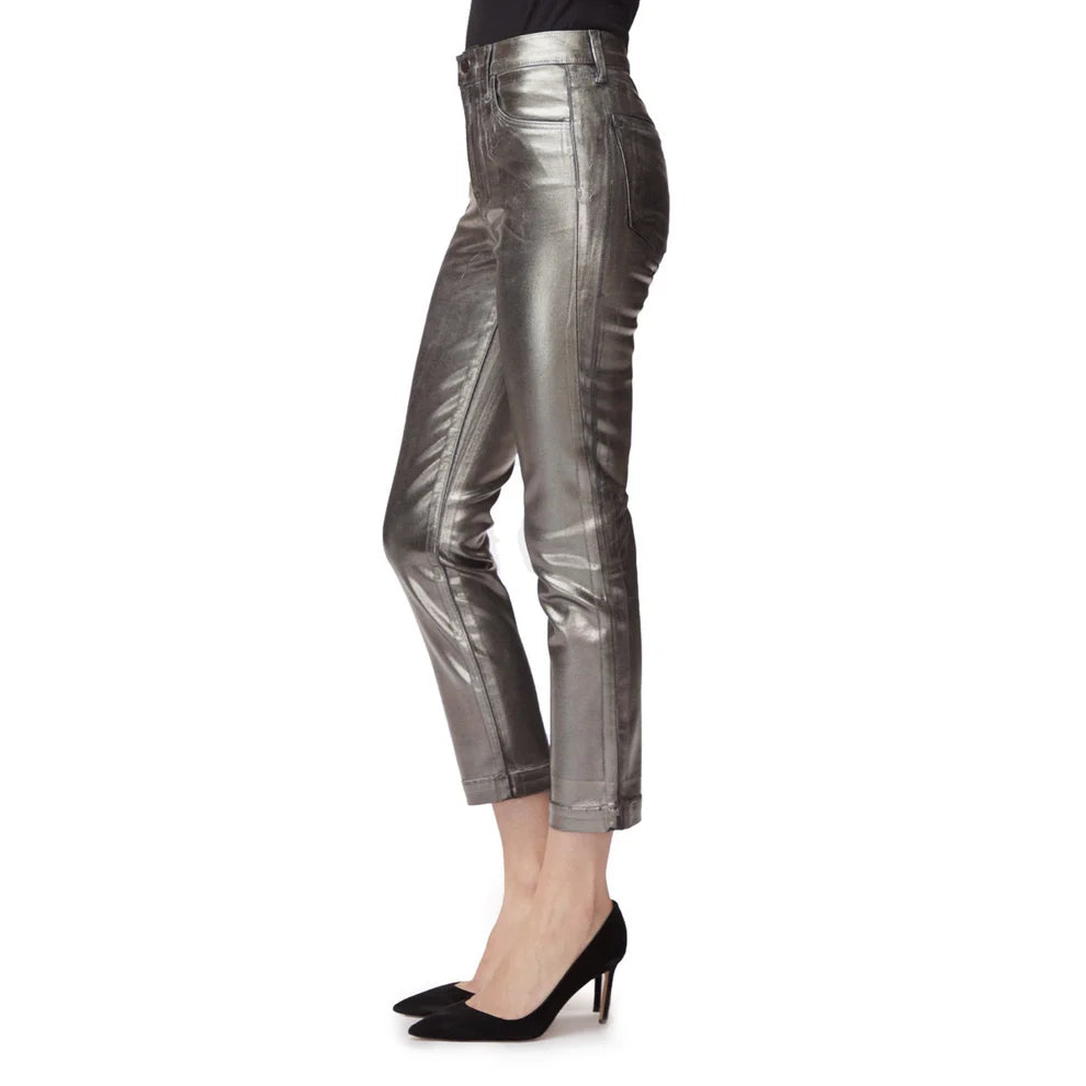 J Brand Silver Silver Galactic  'Ruby' High Rise Crop Cigarette Jeans