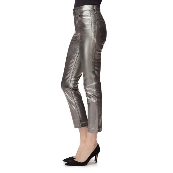 J Brand Silver Silver Galactic  'Ruby' High Rise Crop Cigarette Jeans