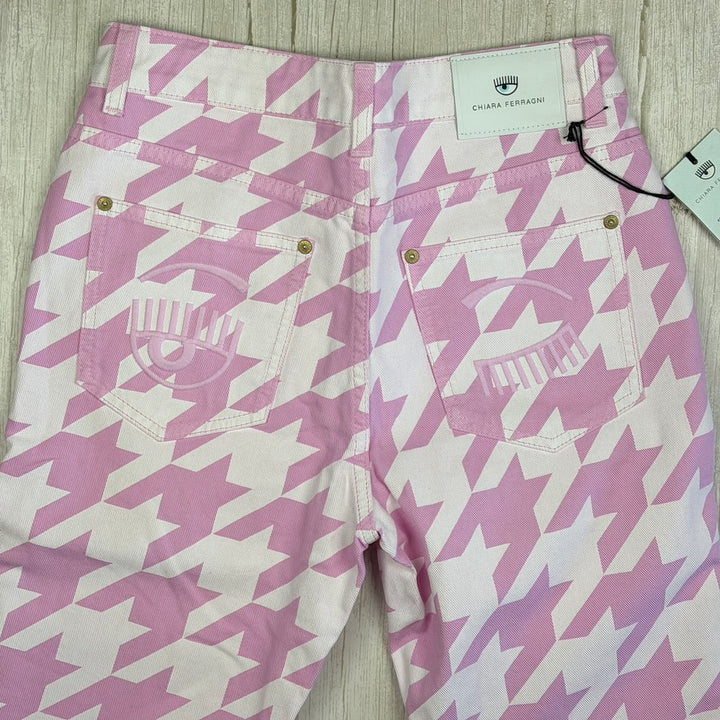NWT -Chiara Ferragni Pie De Poule Pink Jeans- Size M