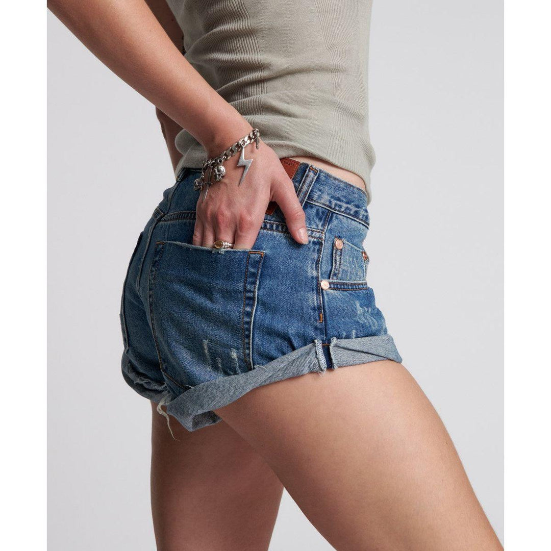 NWT - One Teaspoon 'Pacifica' High waist Bandits Rolled Shorts - Size 24" - Jean Pool