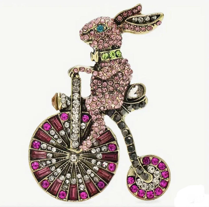 Rabbit on a Bike Sparkle Brooch