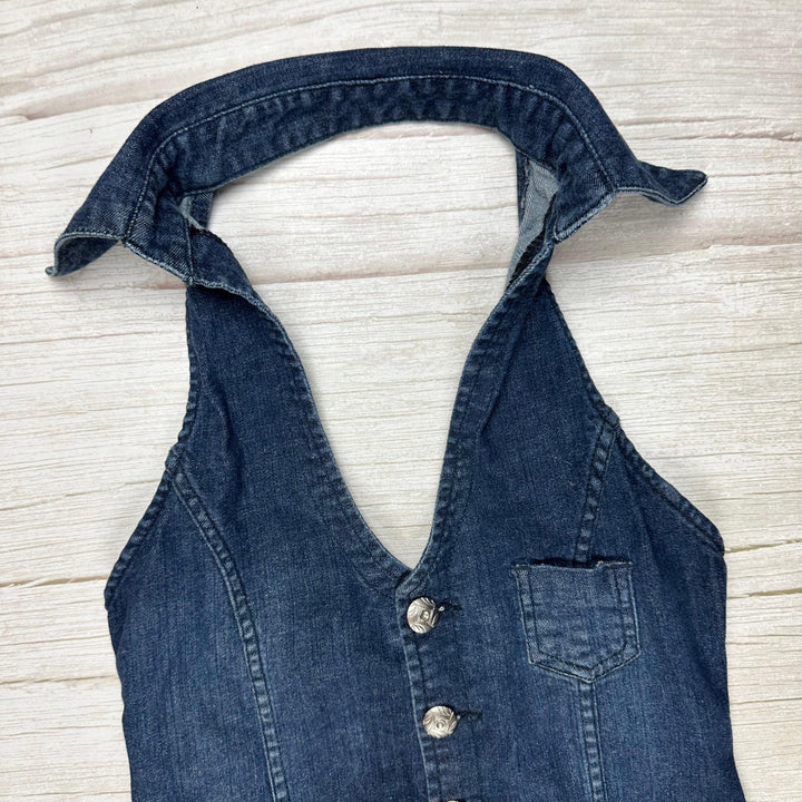 Bebe Denim Denim Halter Jumpsuit Romper Playsuit - Size S - Jean Pool