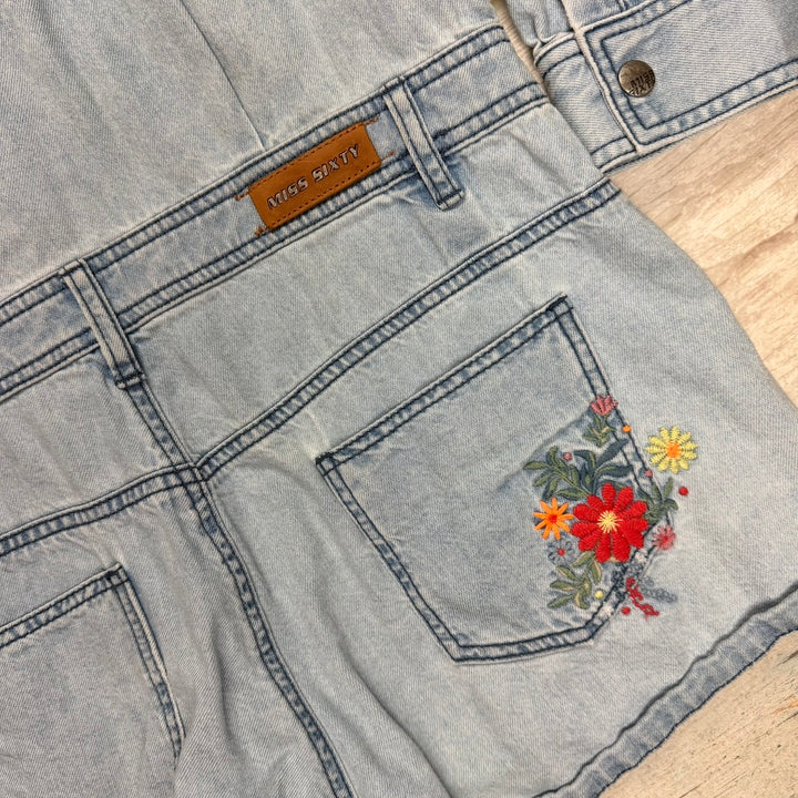 Miss Sixty Denim Embroidered Short Romper Playsuit - Size S