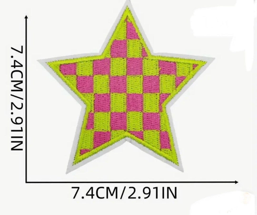 Checkered Star - Embroidered Cloth Patch - Jean Pool