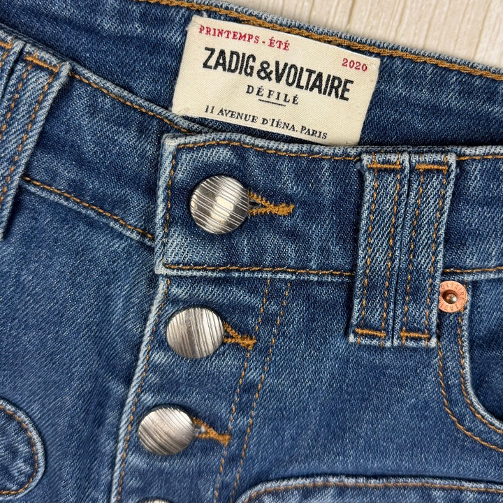 Zadig & Voltaire Paris High Slim Exposed Button 'Eyes' Jeans- Size 24