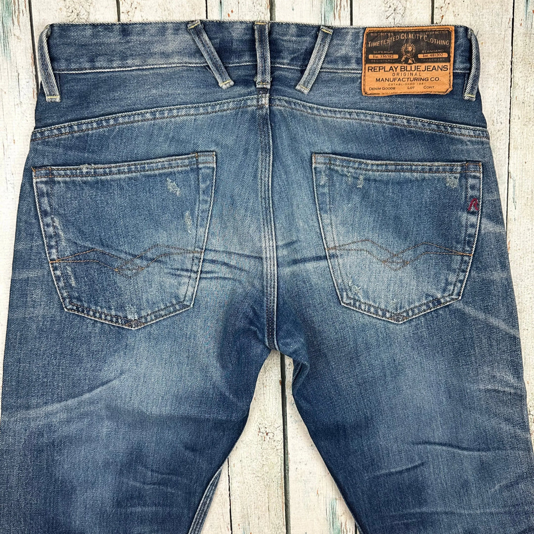 Replay Italy Mens Slim Fit Distress Jeans- Size 30/34 - Jean Pool
