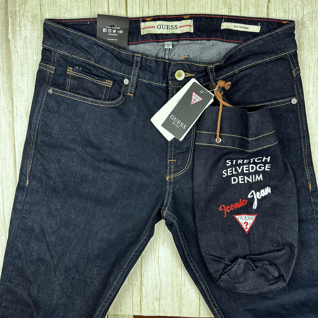 NWT- Guess Mens Slim Tapered Stretch Selvedge Jeans - Size 32R