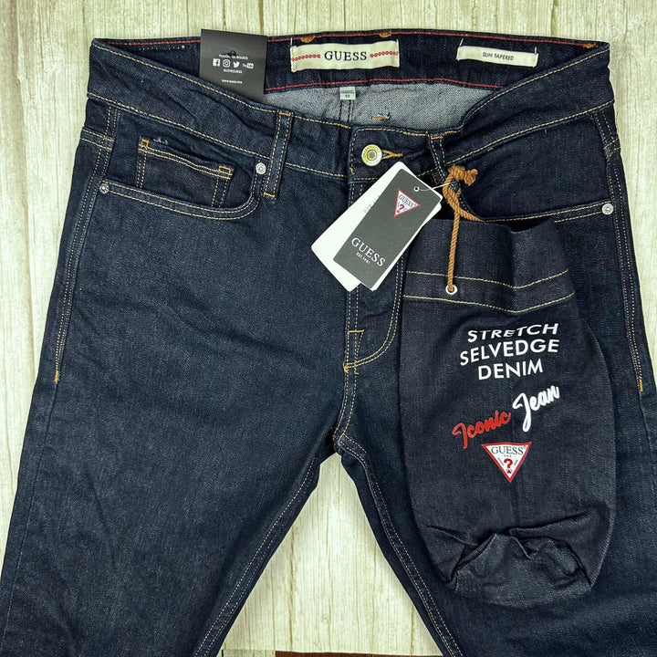 NWT- Guess Mens Slim Tapered Stretch Selvedge Jeans - Size 32R