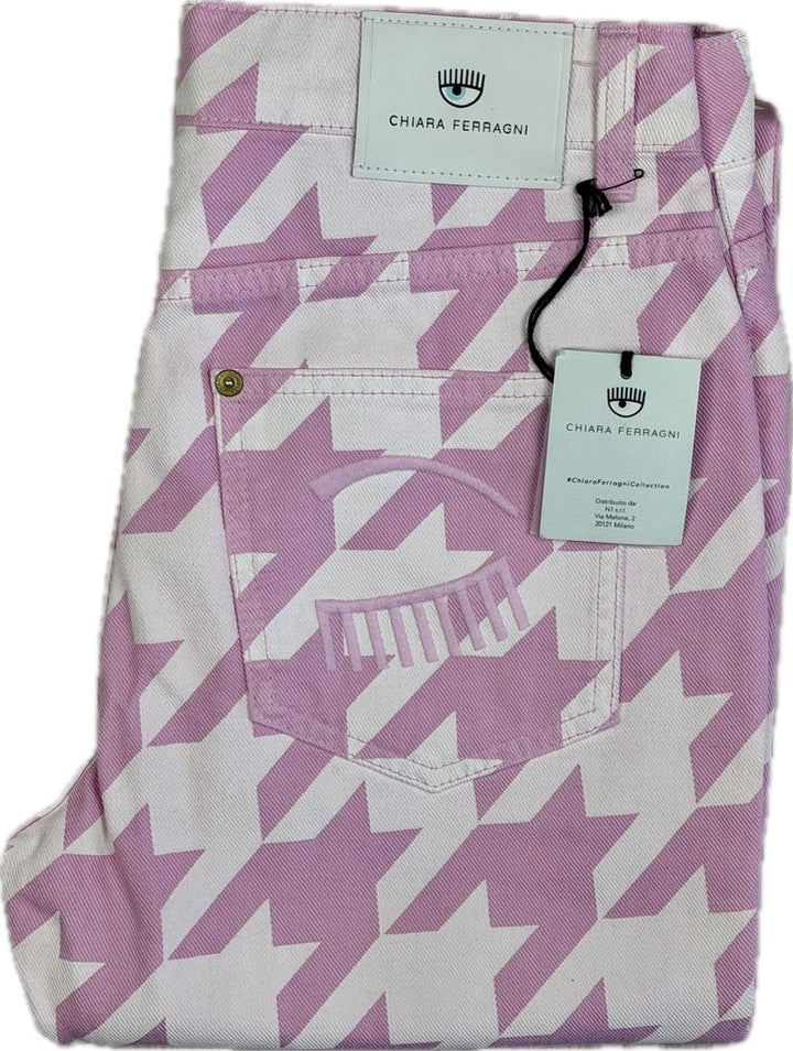 NWT -Chiara Ferragni Pie De Poule Pink Jeans- Size M
